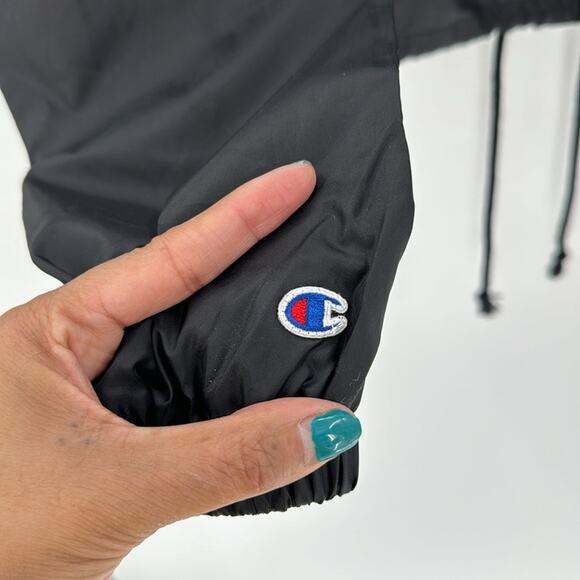 Champion Authentic Cropped Coaches Jacket black lined windbreaker size XS - Picture 7 of 7